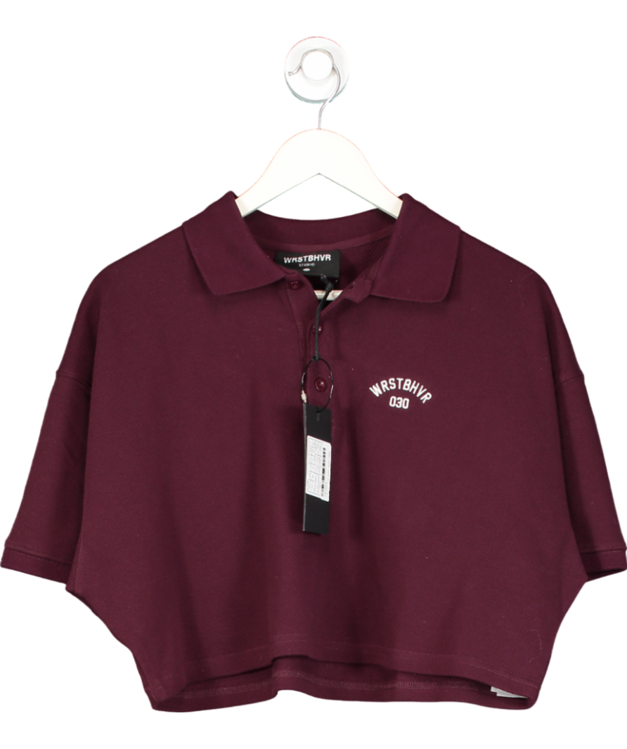 WRSTBHVR  Burgundy Jola Cropped Polo T-shirt UK 12