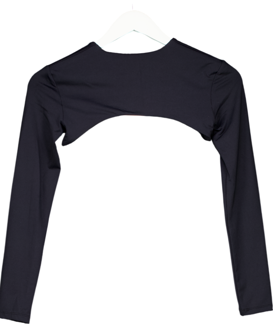 ZARA Black Crop Top Long Sleeve Round Neck Half Shirt UK S