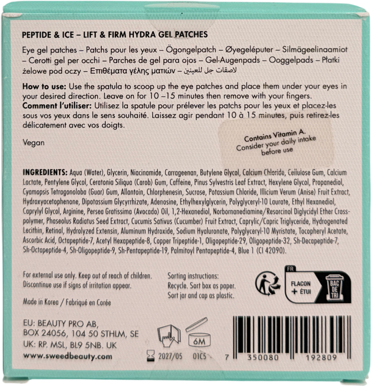Sweed Peptide & Ice - Lift & Firm Hydra Gel Eye Patches 30 pairs-100g