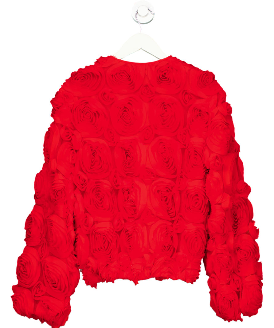 Karen Millen Red Crinkle Rosette Woven Bomber Jacket UK 8