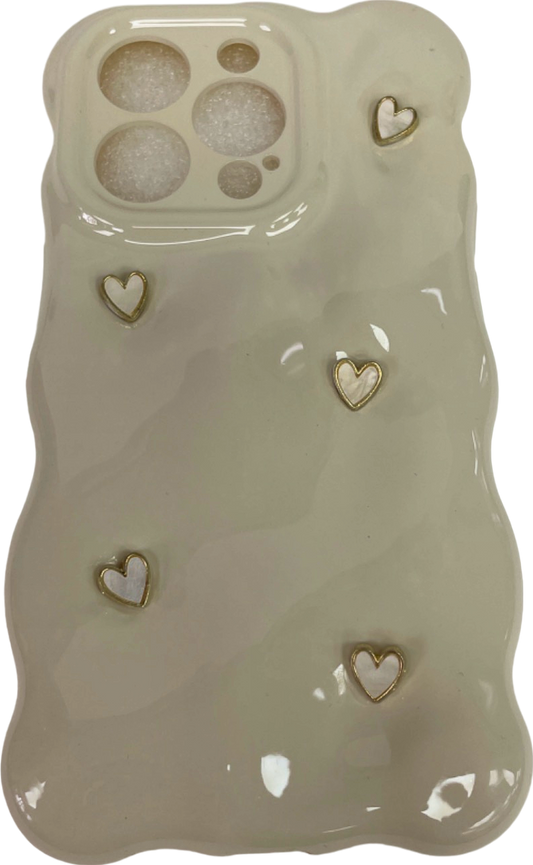 Cream 3D Love Heart Design iPhone 14 Pro Case