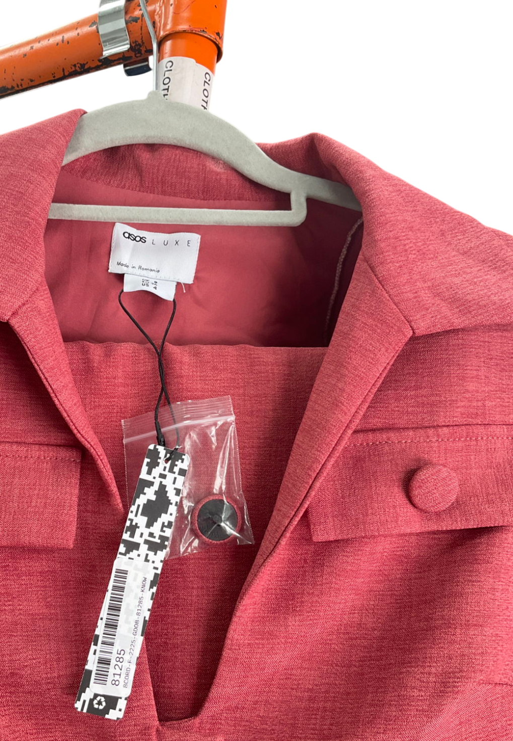 ASOS Pink Luxe Co-ord Short Sleeve Cropped Shirt And Paper Bag Wide Leg Trouser Set In Raspberry UK 8