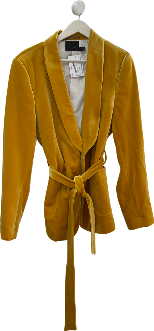ASOS Yellow Super Skinny Smoking Jacket In Mustard Velvet With Belt UK 42" CHEST