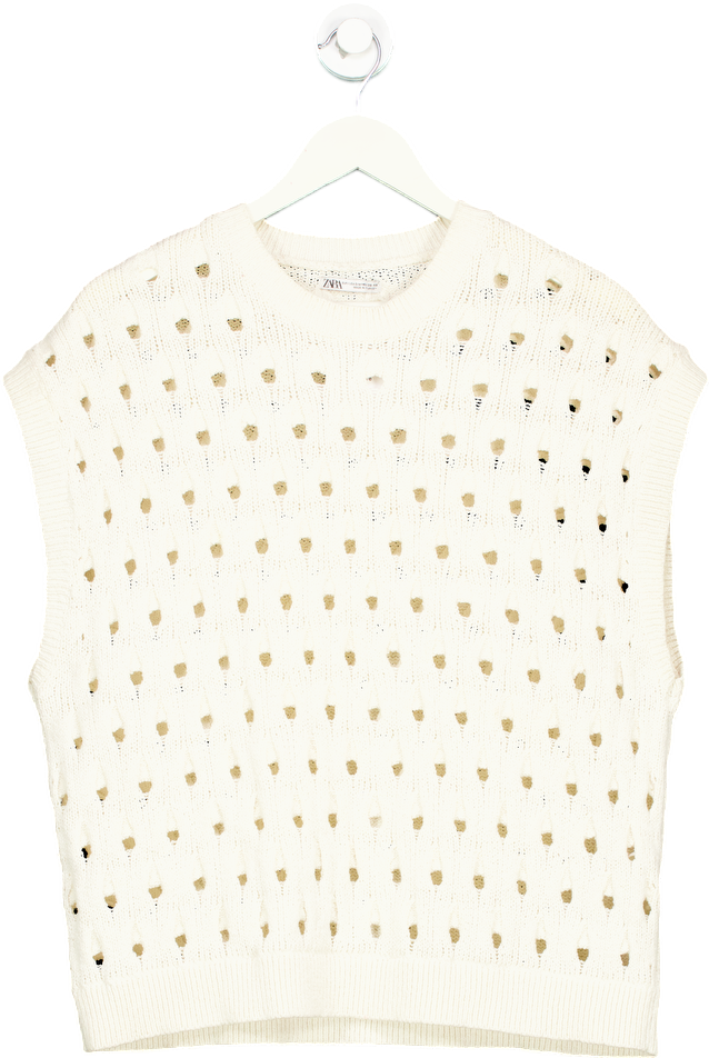 Zara White Cut-Out Knit Sleeveless Sweater UK S