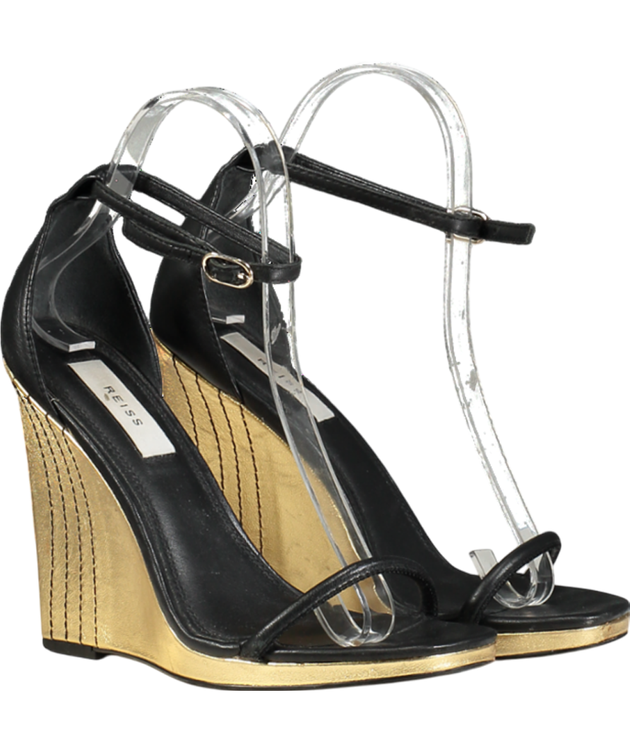 REISS Black Ashton Contrast-heel Leather Wedge Sandals UK 3 EU 36 👠