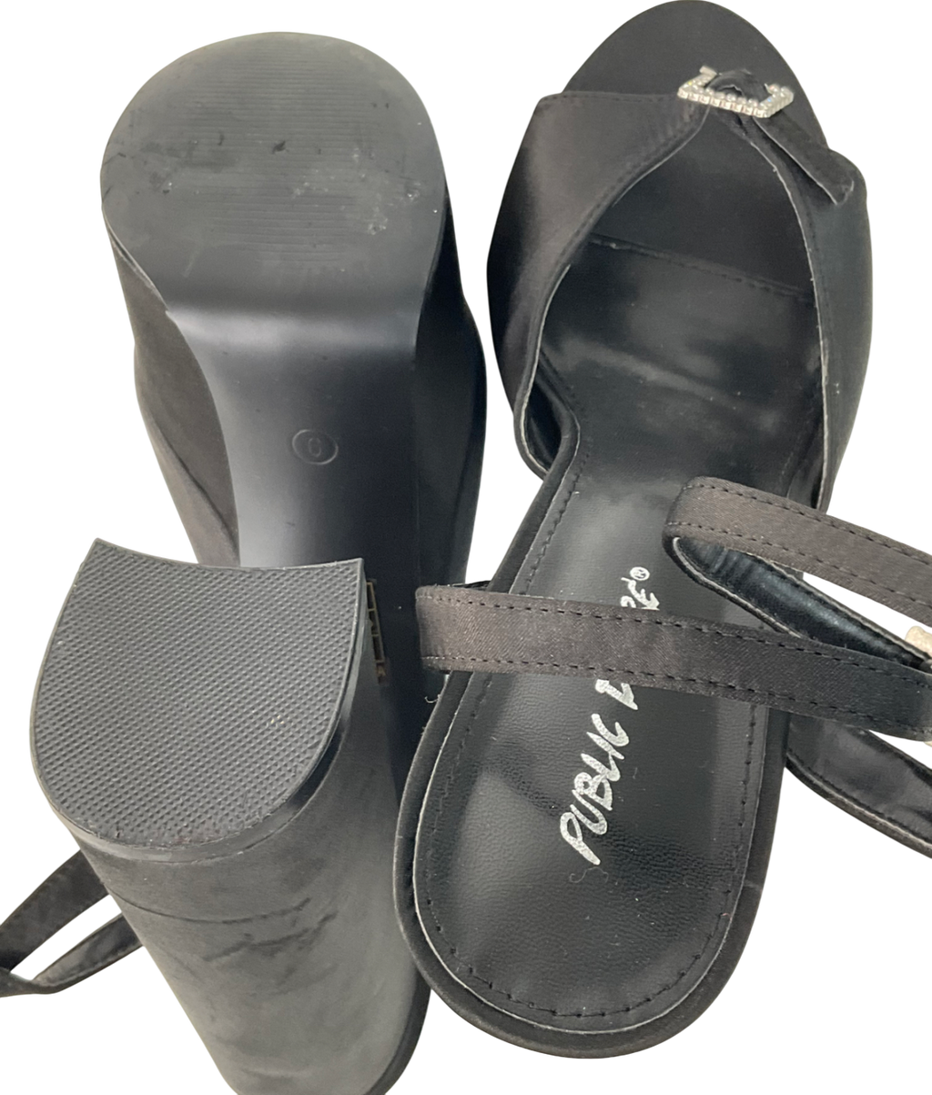 Public Desire Pansie Black Satin Diamonte Platform Heels UK 6 EU 39 👠