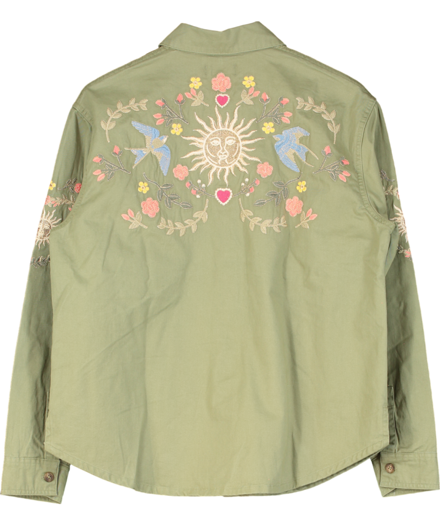 Nobody's Child Elizabeth Scarlett Green Denim Embroidered Shacket UK S