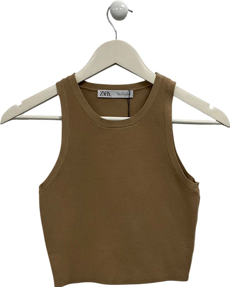 ZARA Beige Woven Cropped Tank Top UK S