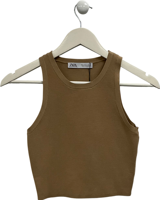 ZARA Beige Woven Cropped Tank Top UK S