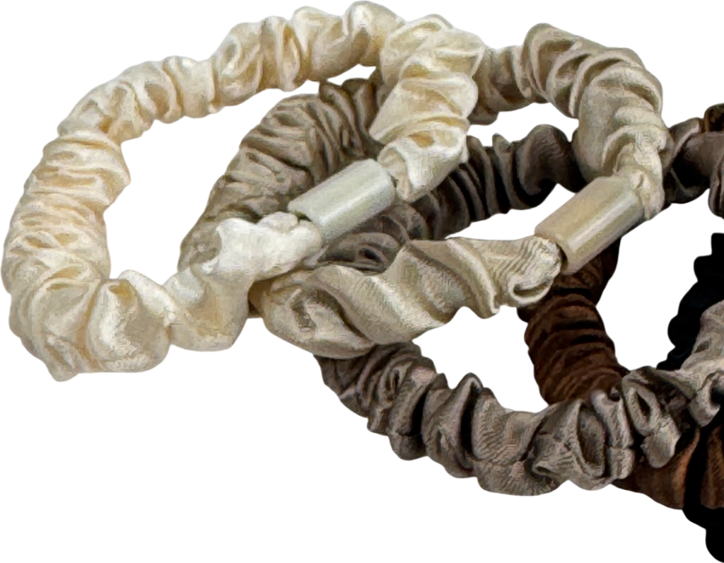 Set Of 5 Skinny Satin Scrunchies - Neutrals