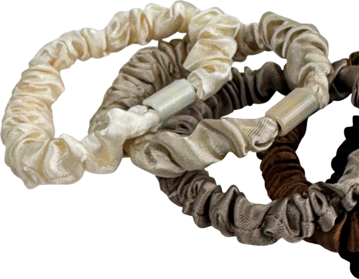 Set Of 5 Skinny Satin Scrunchies - Neutrals