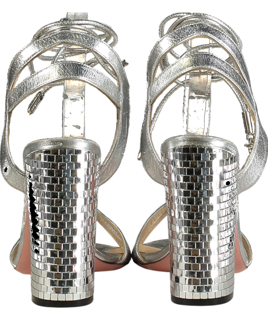JF LONDON Metallic Silver Mirrored Block Heel Strappy Sandals UK 6 EU 39 👠