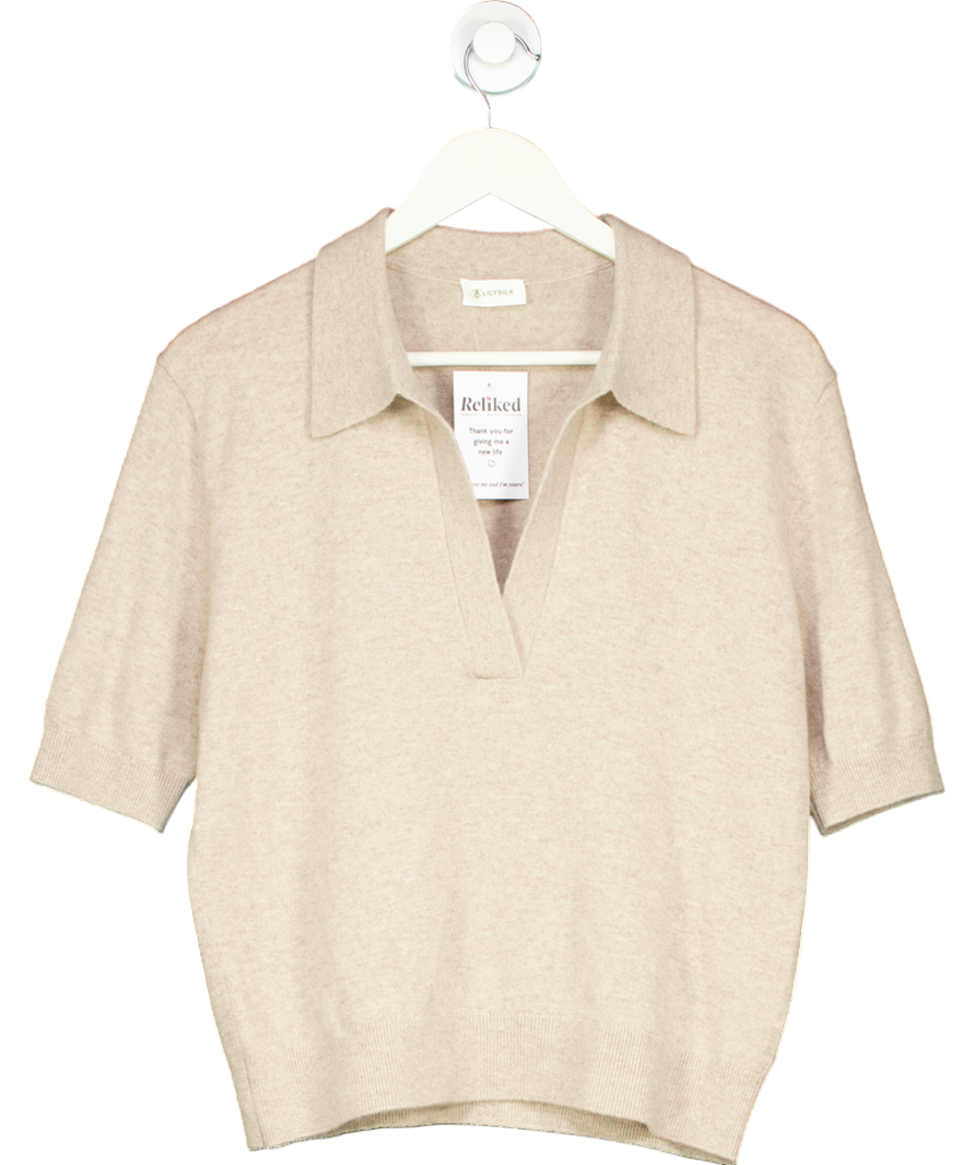 LilySilk Beige 100% Cashmere Polo Neck Sweater UK S