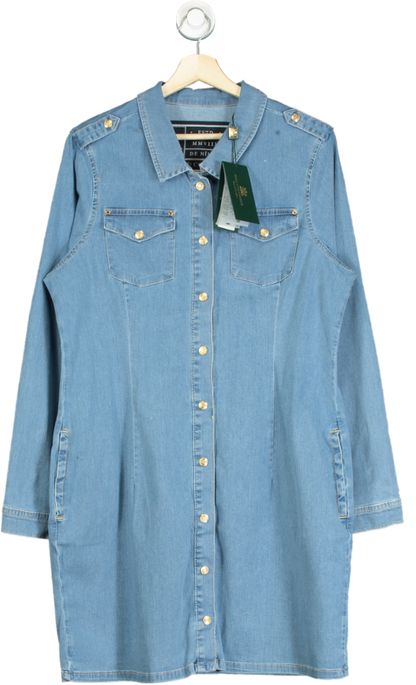 Holland Cooper Light Indigo Wash Denim Shirt Dress with pockets UK 16