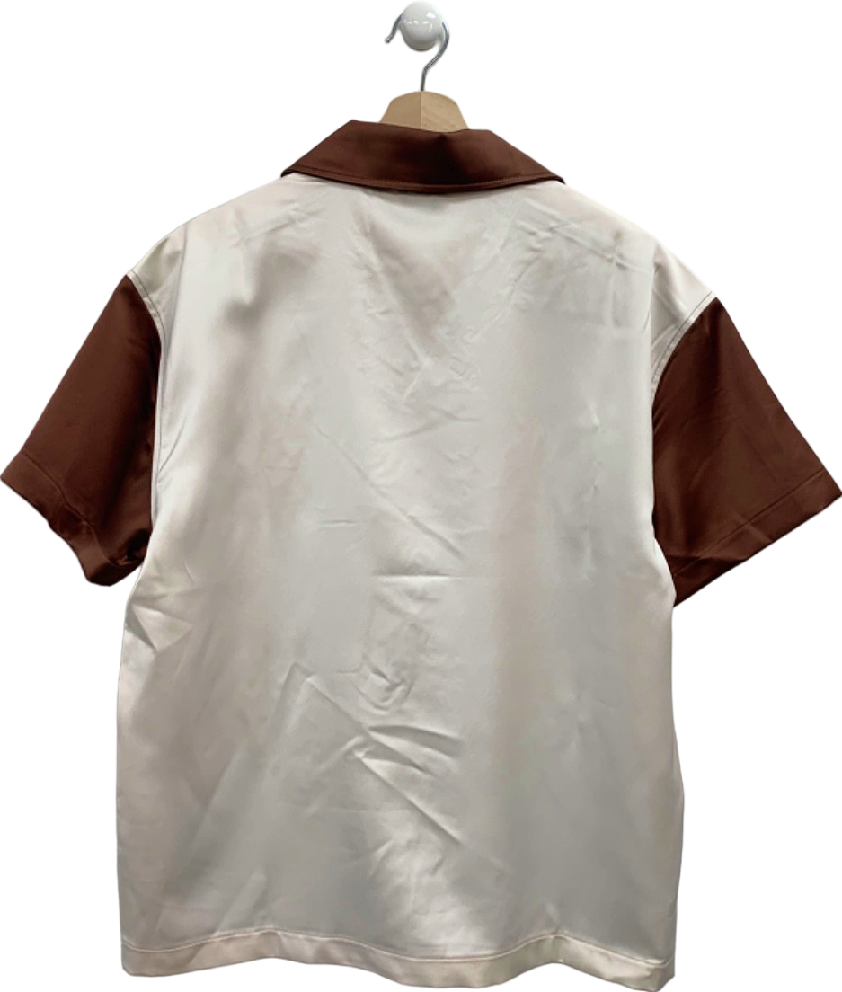 Reiss Brown/Cream Noto SS Satin Colourblock Shirt M