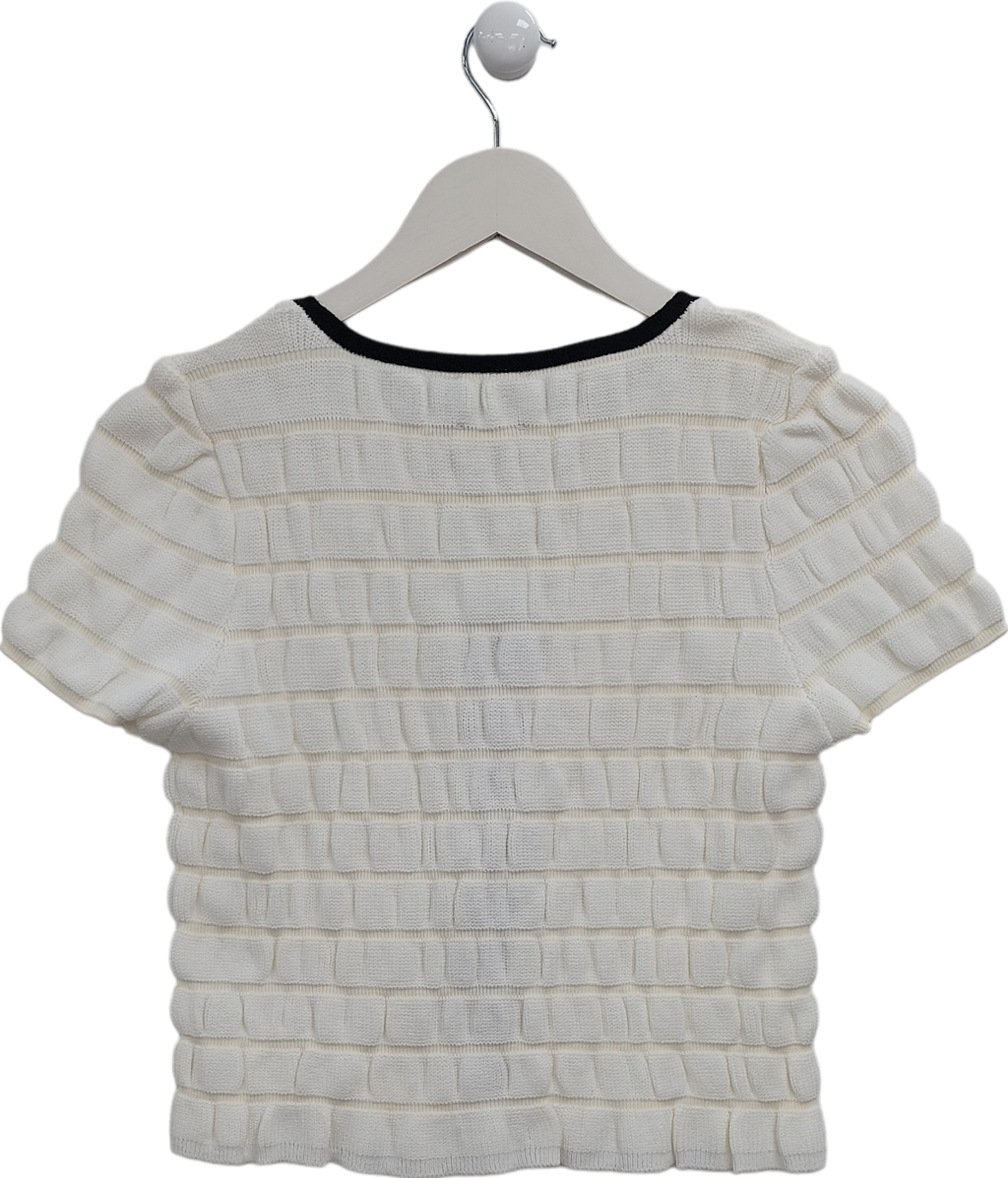 ASOS Cream Shirred Tie Front Cardigan With Bow Detail In Mono UK S