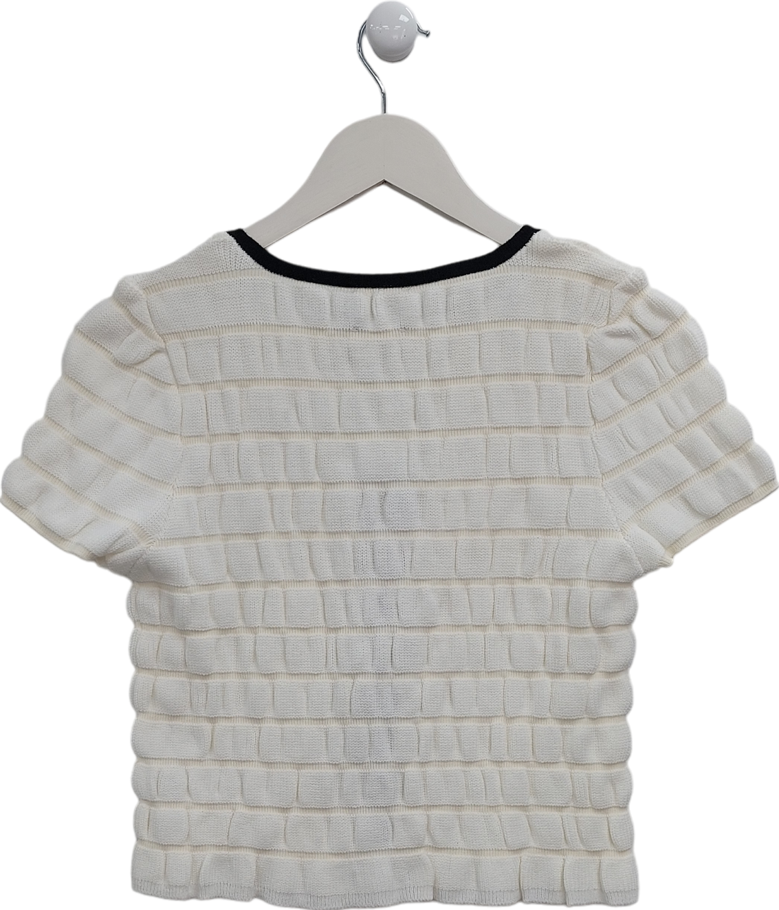 ASOS Cream Shirred Tie Front Cardigan With Bow Detail In Mono UK S