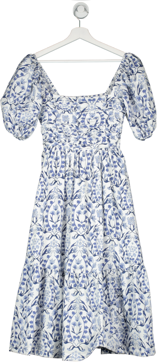 Abercrombie & Fitch Blue Floral Midi Dress, Puff Sleeve UK XS