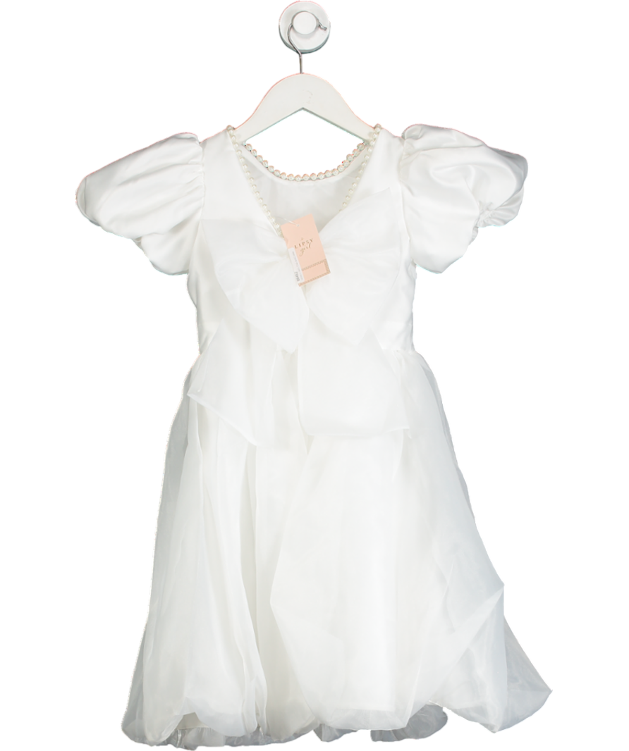 lipsy london White Puff Sleeve Pearl Detail  Bubble Hem Occasion Dress 8 Years