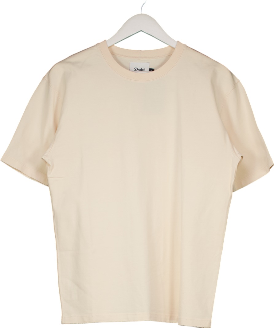 Drake's Cream Antique White Cotton Crew Neck Hiking T-shirt UK M