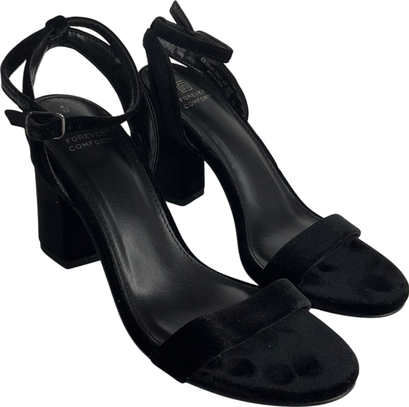 Next Black Velvet Standard/wide Fit Forever Comfort® Block Heel Sandals UK 4 EU 37 👠