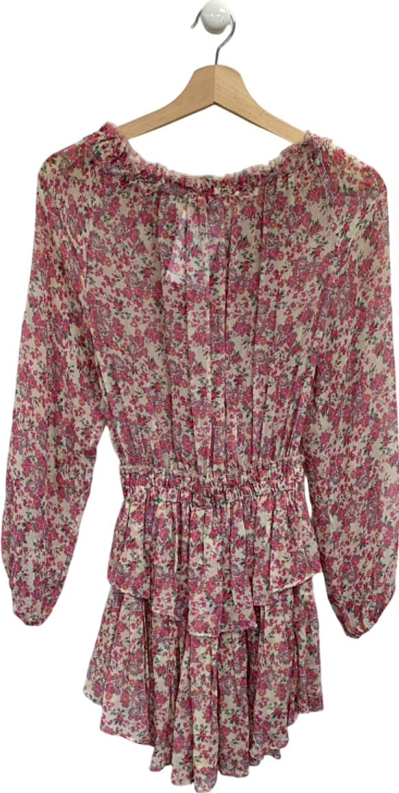 LoveShackFancy Multi-Coloured Floral Silk Mini Dress UK XXS