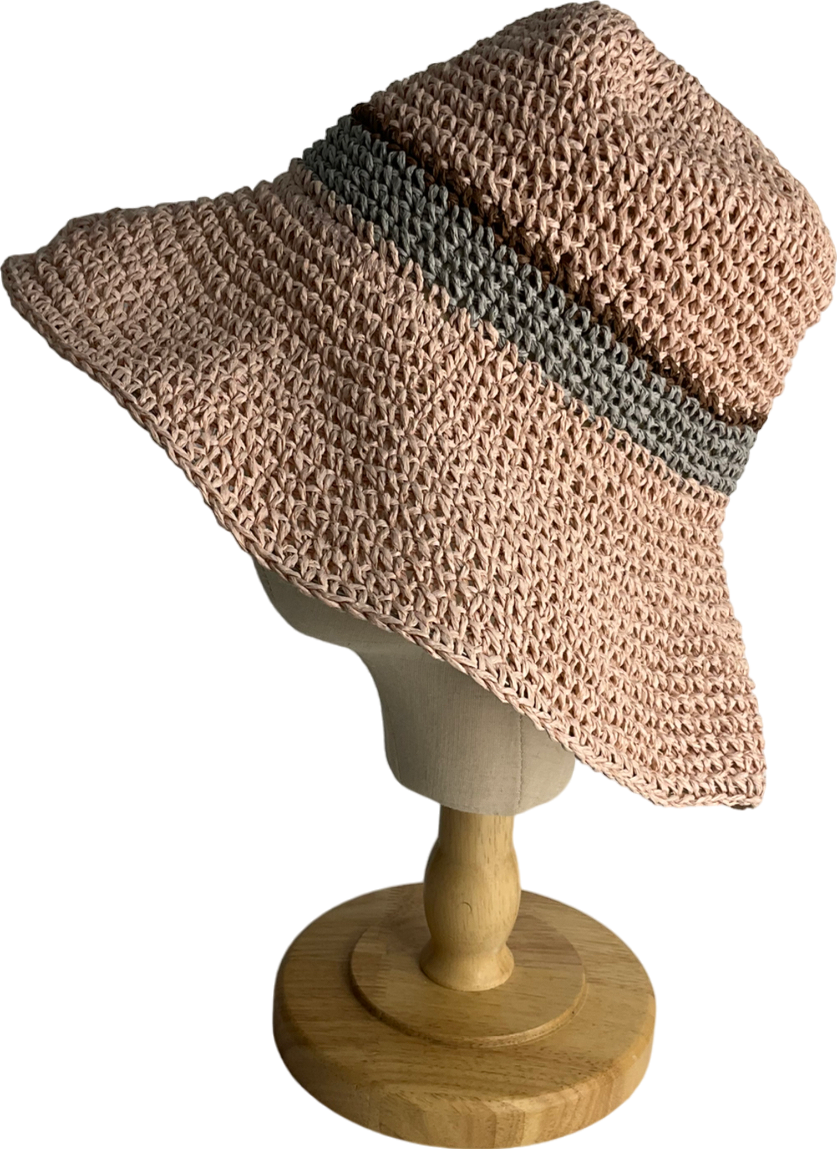 Pink Pink, Blue And Brown Striped Straw Hat
