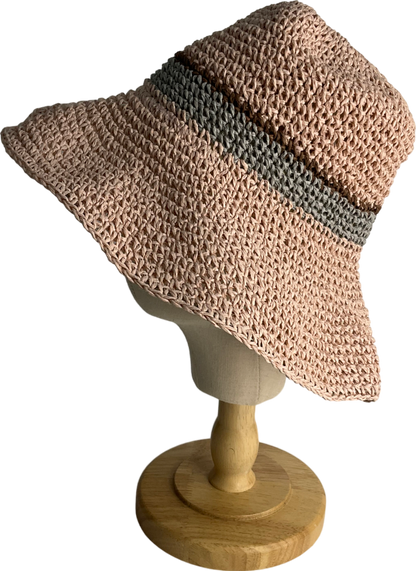 Pink Pink, Blue And Brown Striped Straw Hat No Size