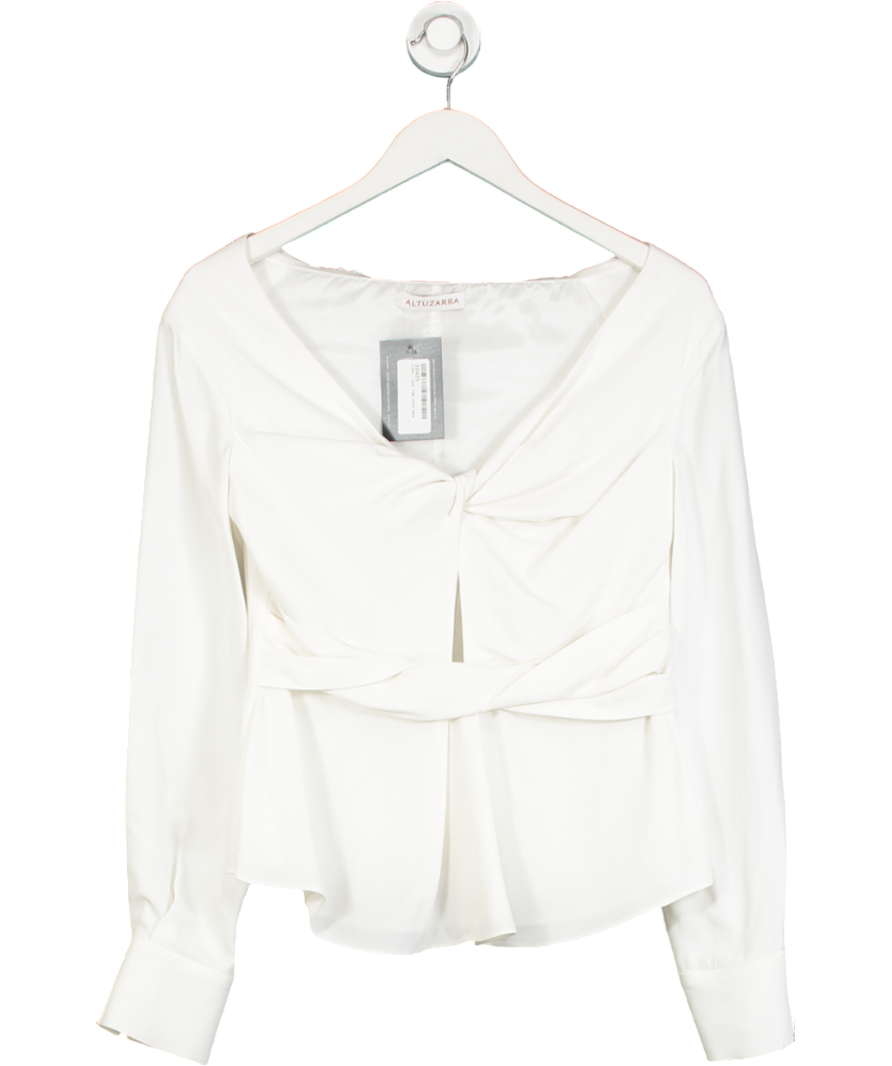 Altuzarra White Twist Neck Peplum Long Sleeve Top UK 8
