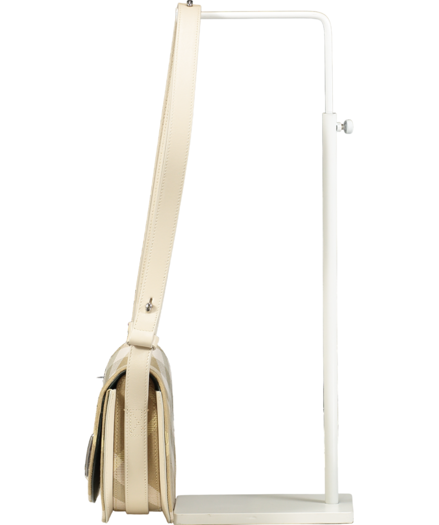 Burberry Rocking Horse Mini Beige Check / Ivory Leather-trimmed Crossbody Bag