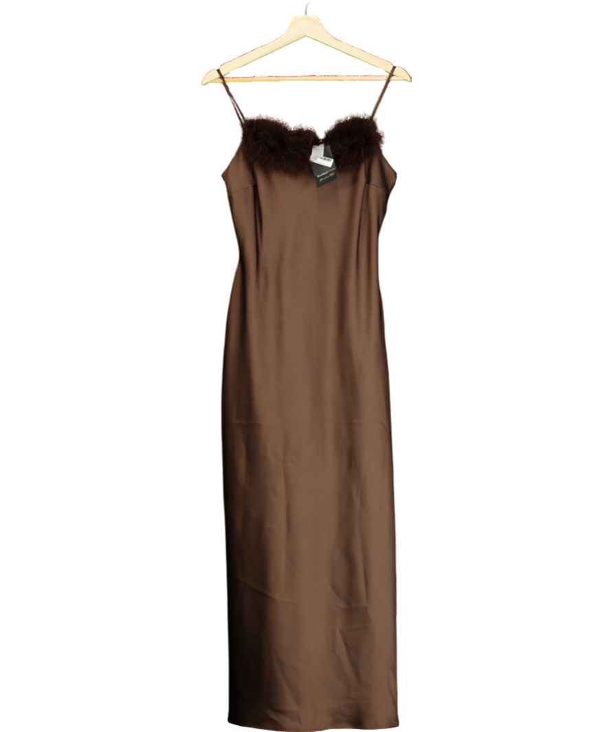 River Island Brown Feather Trimmed Slip Dress UK 8