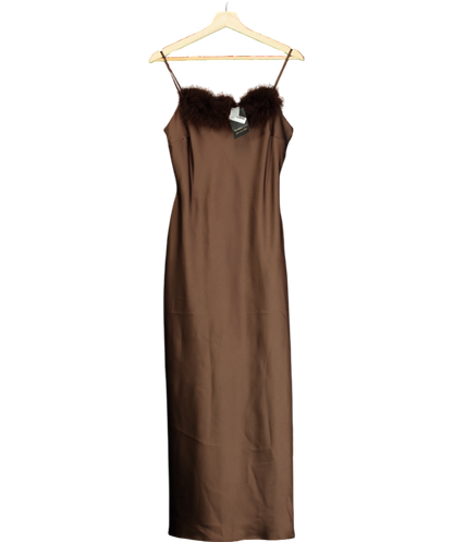 River Island Brown Feather Trimmed Slip Dress UK 8