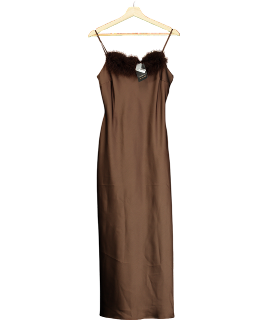 River Island Brown Feather Trimmed Slip Dress UK 8