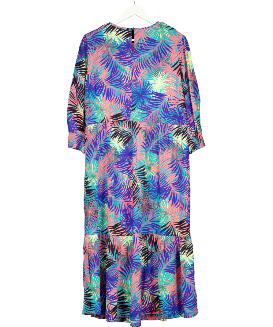 Monsoon Blue Tropical Leaf Print Midi Dress UK 18