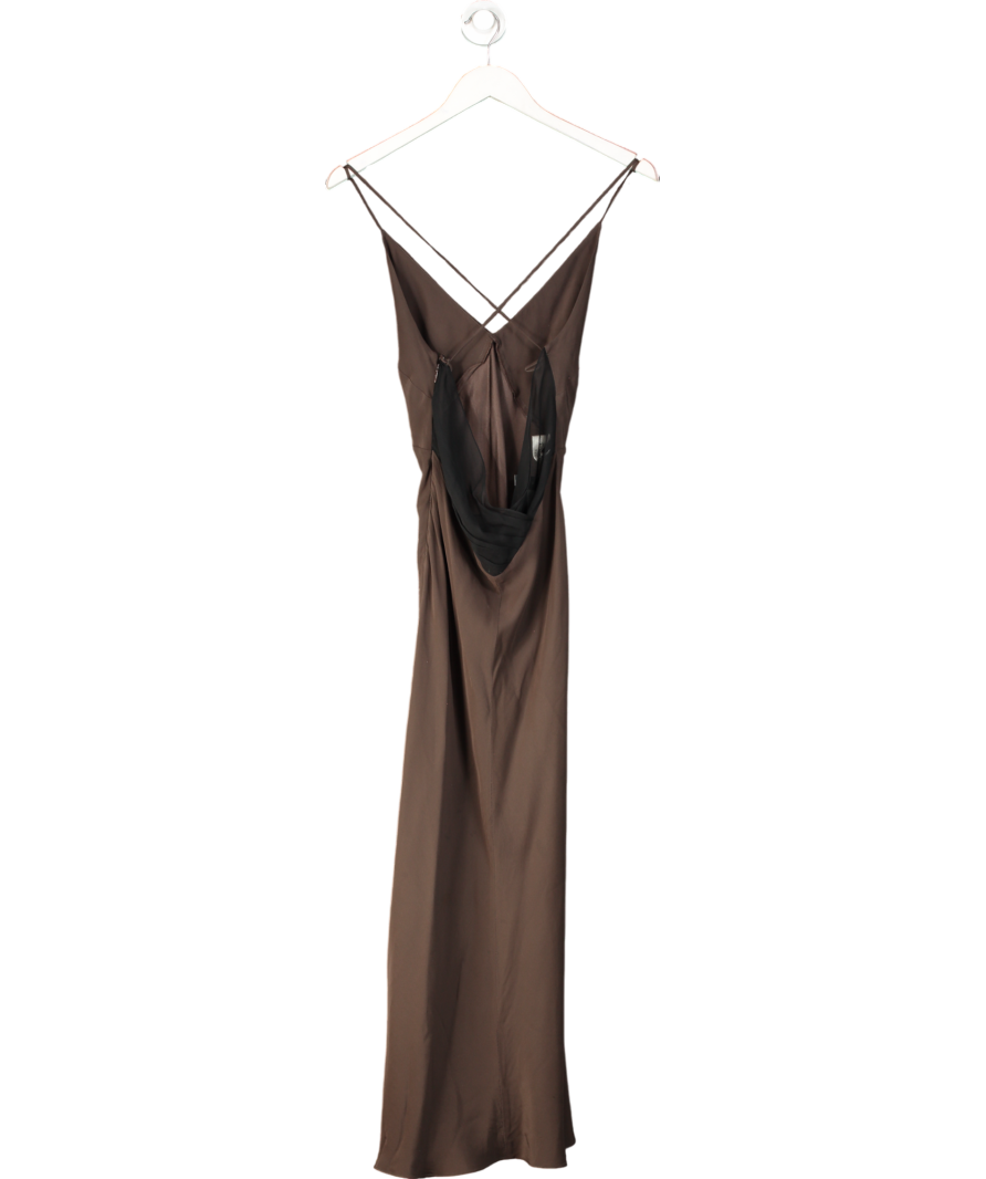 The Bekk Brown 100% Silk Mesh Detail Slip Dress UK 8