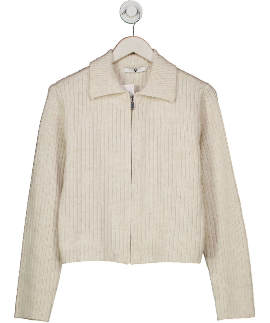 V by Very Cream Rib Knit Zip Up Top UK S