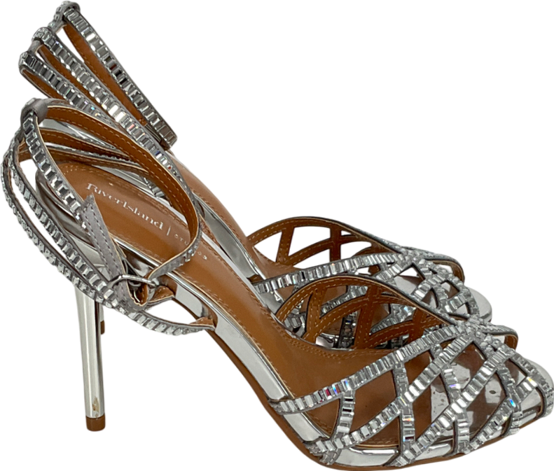River Island Metallic Diamante Heels In Silver UK 3 EU 36 👠