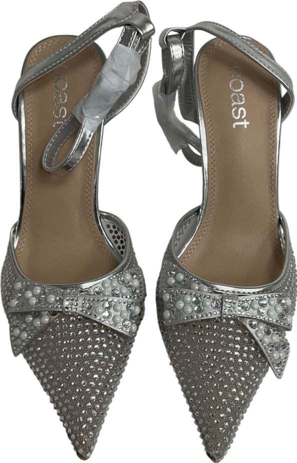 Coast Metallic Pearl Mesh Bow High Stiletto Heel Pointed Shoes UK 4 EU 37 👠