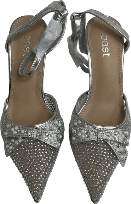 Coast Metallic Pearl Mesh Bow High Stiletto Heel Pointed Shoes UK 4 EU 37 👠