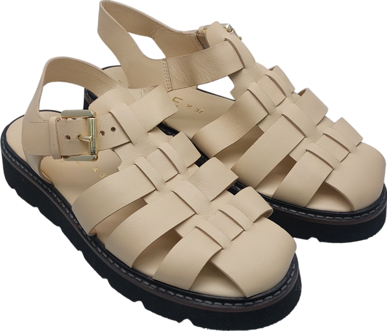 WYSE LONDON Beige Leather Darcy Sandals UK 4