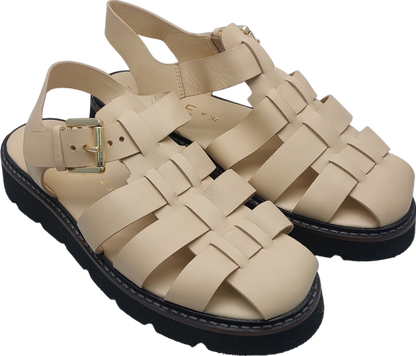 WYSE LONDON Beige Leather Darcy Sandals UK 4