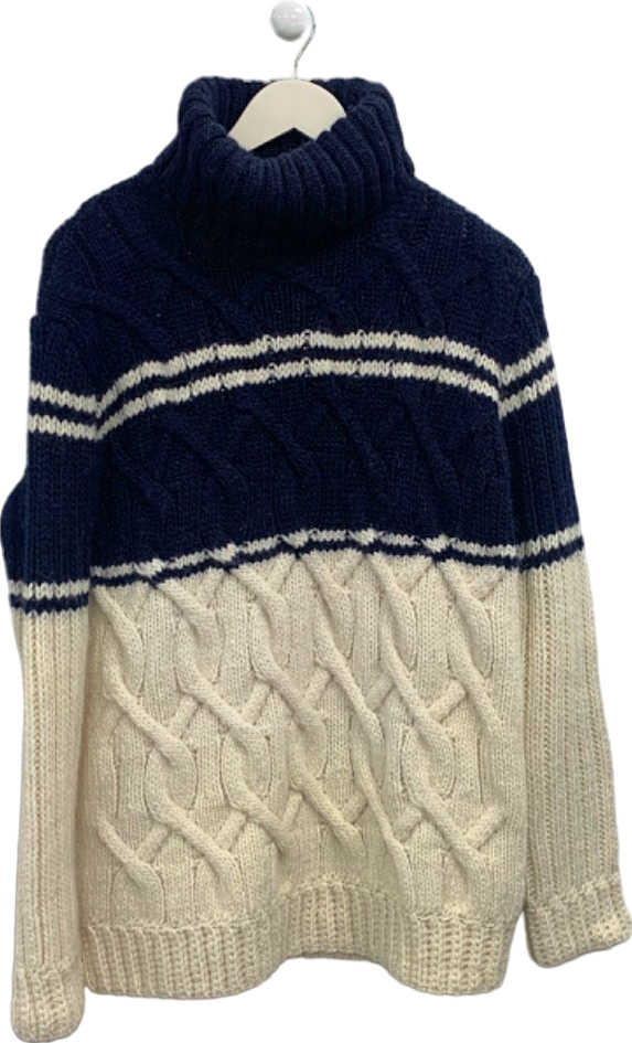 J.Crew Navy/Cream Cable Knit Roll Neck Jumper Size S