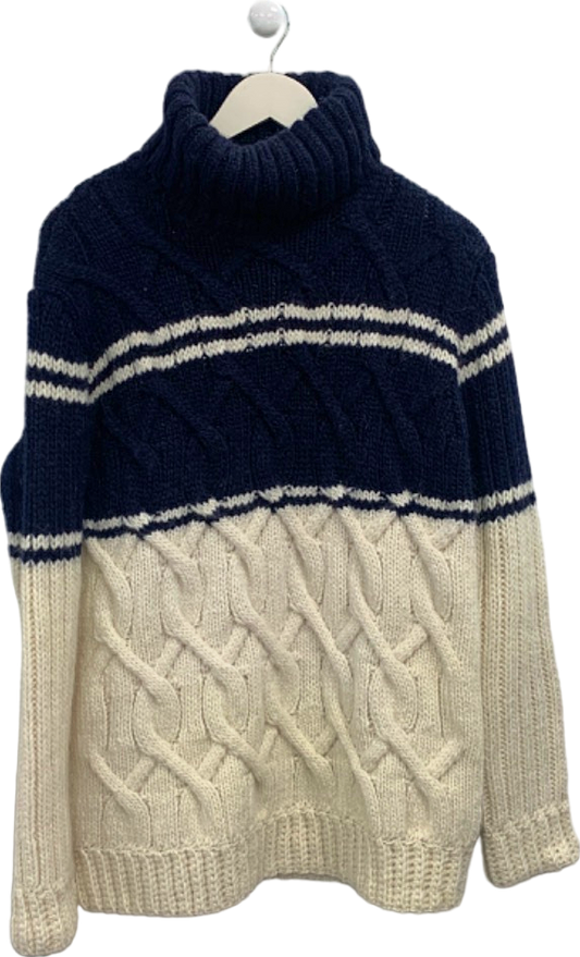 J.Crew Navy/Cream Cable Knit Roll Neck Jumper Size S