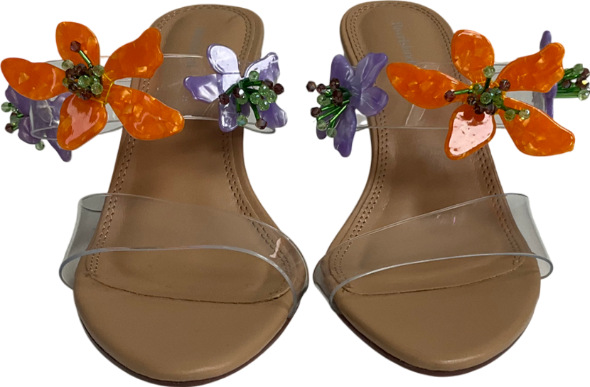 River Island Beige Flower Trim Heeled Perspex Sandals UK 3 EU 36 👠