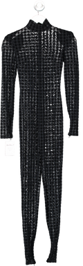David Koma Black Mesh Dogtooth Pattern High Neck Jumpsuit UK XS
