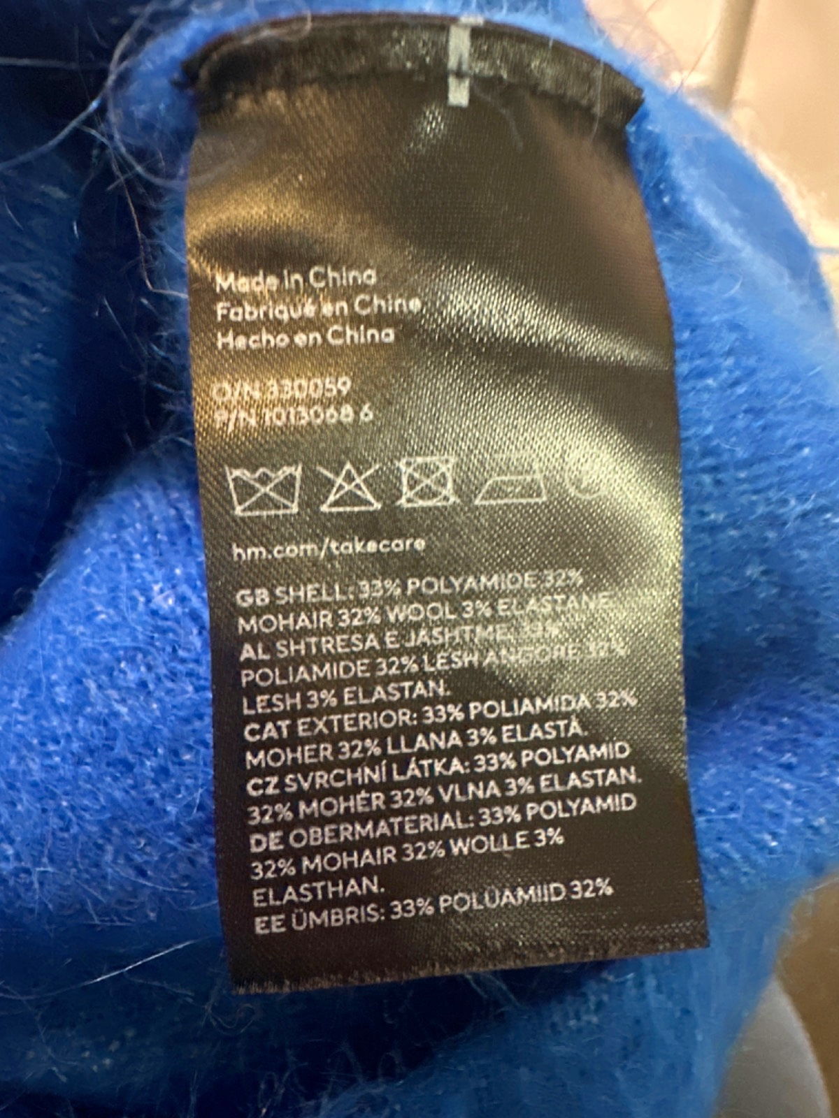 H&M Blue/White/Black Mohair Wool Blend Jumper UK M