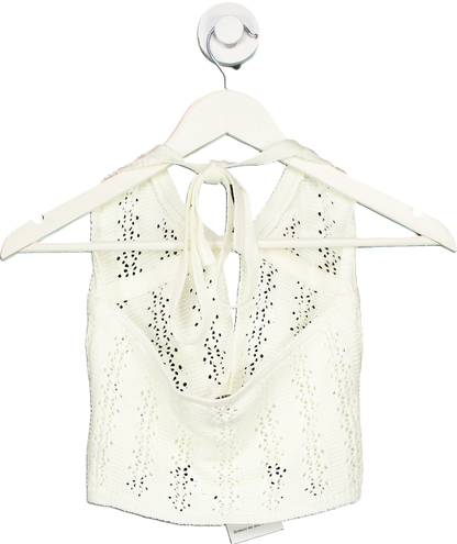 Tiger Mist White Crochet Halter Top UK S