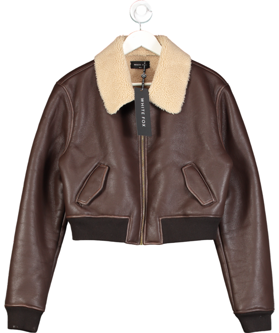 White Fox Brown For The People Pu Bomber Jacket Chocolate UK M/L