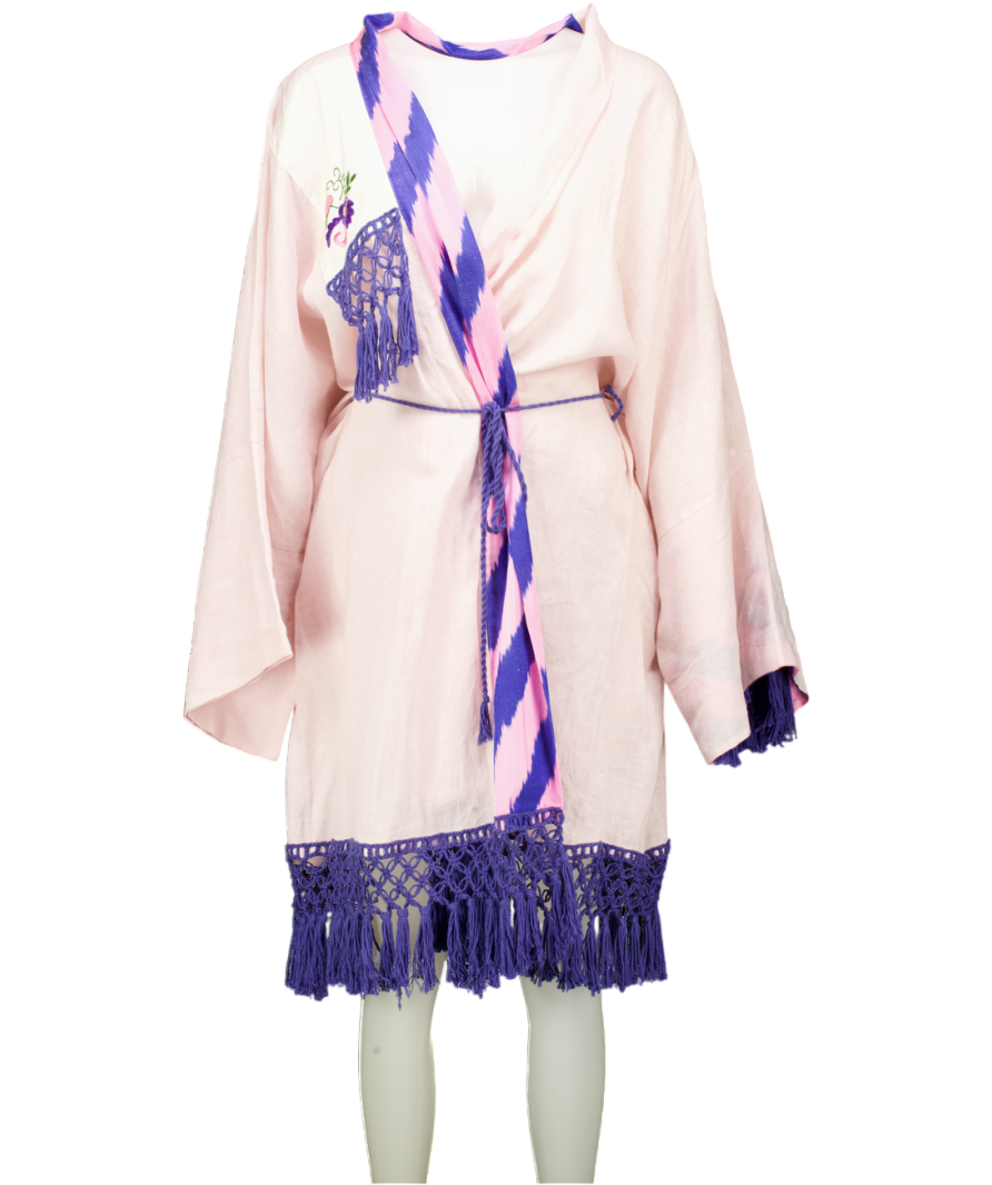 Moja Mojka Ethical Brand Pink Embroidered Linen Robe One Size