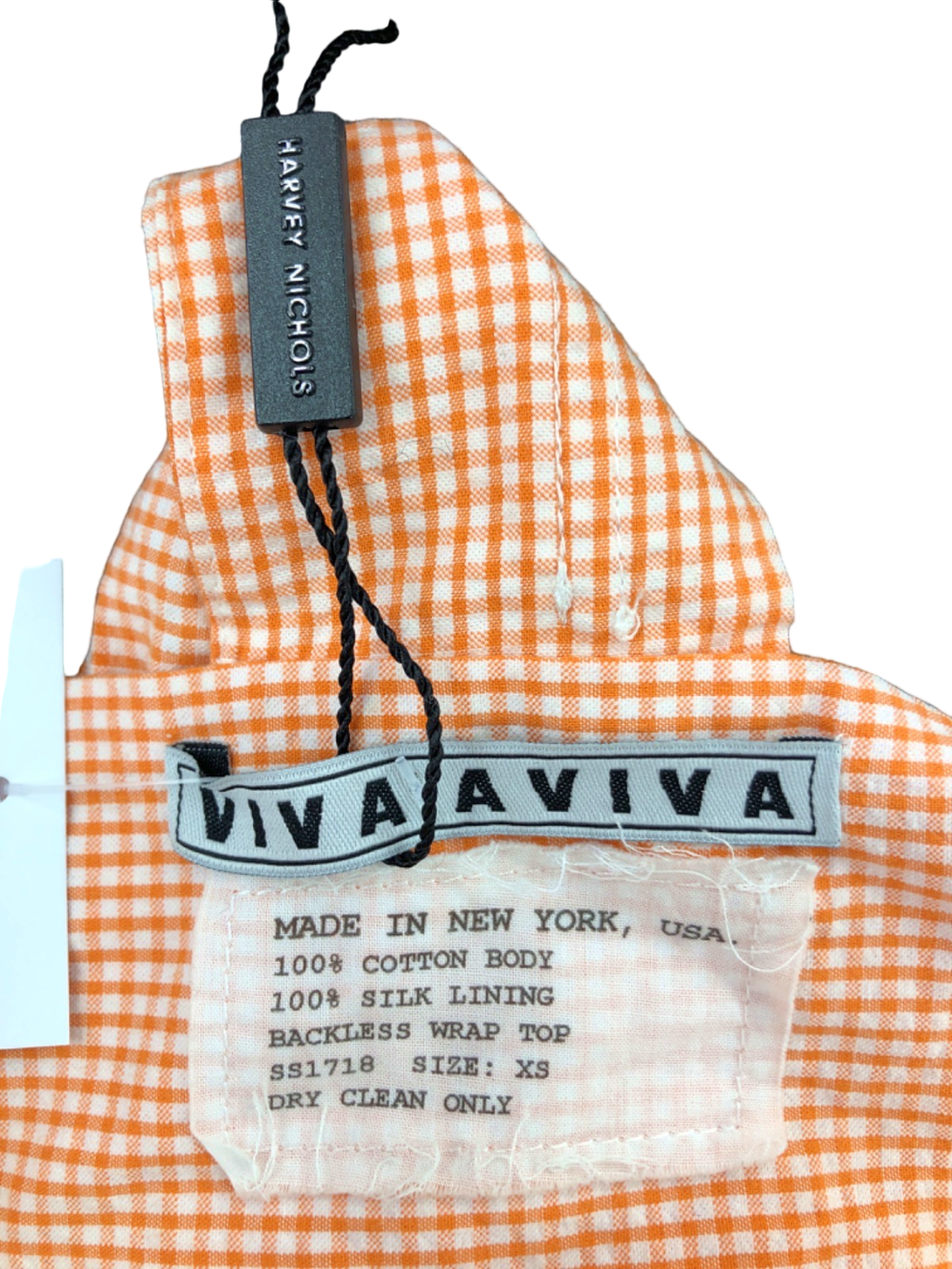 AVIVA Orange Gingham Backless Wrap Top UK XS